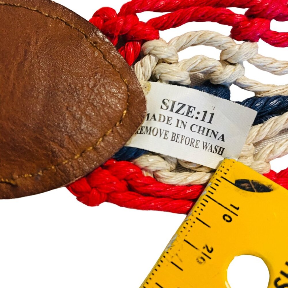 Vintage Woven Belt W/ Faux Leather Accents & D-Ring Buckle - Red White Blue - Si - Picture 2 of 12